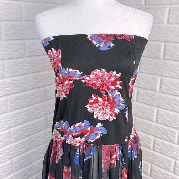 FREE PEOPLE Tube Flare Skirt or Dress Floral Elastic Sheer Size Medium - Picture 4 of 13